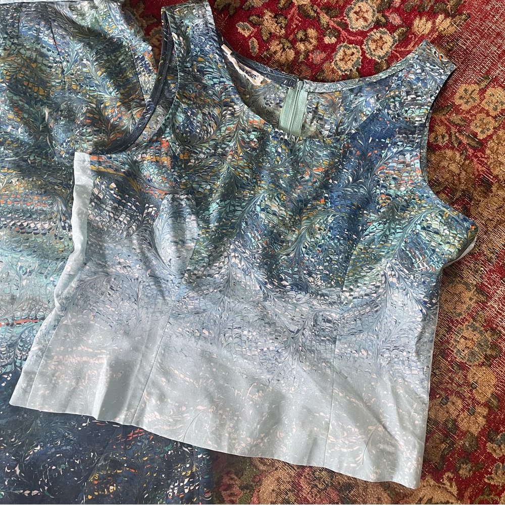 Vintage ‘60s ‘70s John Meyer 2 piece marble print skirt & tank ethereal blues M - Picture 2 of 11